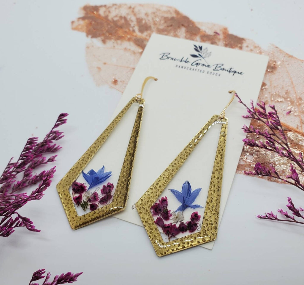 Beautiful unique botanical dangle earrings | real flower jewelry |