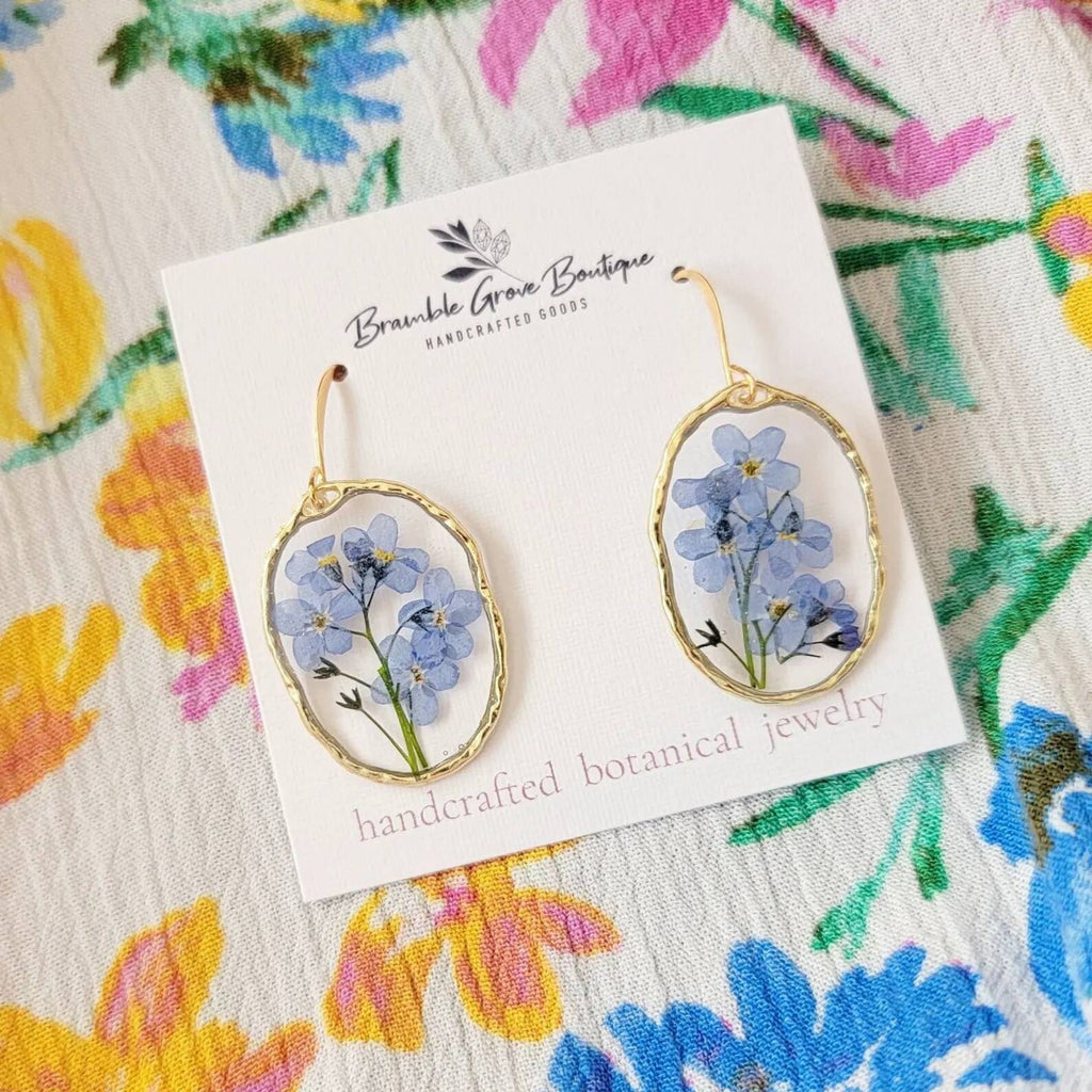 Handcrafted real blue forget me not flower earrings
