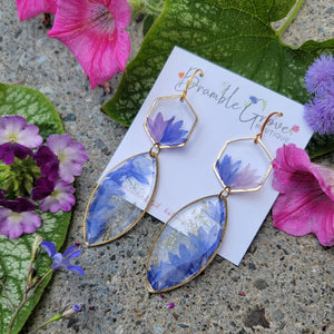 Blue and Purple Bachelor Button Flower Earrings